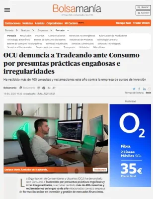 Captura de la noticia de Bolsamanía sobre la denuncia de lsa OCU a Tradeando.net