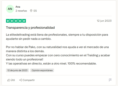 Opiniones sobree Élite del Trading y Pako Thawani en la plataforma Trustpilot